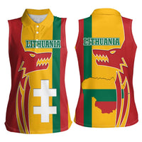 Lithuania Red Women Sleeveless Polo Shirt with Bold Vytis Cross Design and Tricolor Flag Accents - Wonder Print Shop