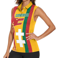 Lithuania Red Women Sleeveless Polo Shirt with Bold Vytis Cross Design and Tricolor Flag Accents - Wonder Print Shop