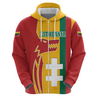 Lithuania Red Zip Hoodie with Bold Vytis Cross Design and Tricolor Flag Accents - Wonder Print Shop