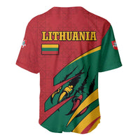 Lithuania Red and Green Baseball Jersey with Knight and Dragon Claw Graphic and National Flag - Wonder Print Shop