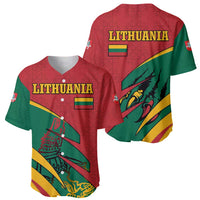 Lithuania Red and Green Baseball Jersey with Knight and Dragon Claw Graphic and National Flag - Wonder Print Shop