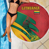 Lithuania Red and Green Beach Blanket with Knight and Dragon Claw Graphic and National Flag - Wonder Print Shop