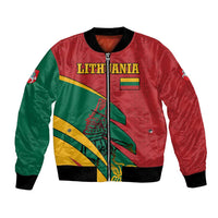 Lithuania Red and Green Bomber Jacket with Knight and Dragon Claw Graphic and National Flag - Wonder Print Shop