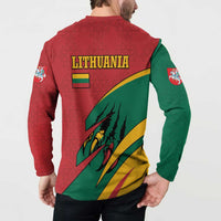 Lithuania Red and Green Button Sweatshirt with Knight and Dragon Claw Graphic and National Flag - Wonder Print Shop