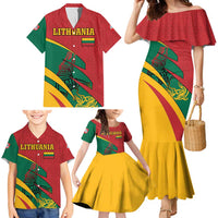 Lithuania Red and Green Family Matching Mermaid Dress and Hawaiian Shirt with Knight and Dragon Claw Graphic and National Flag - Wonder Print Shop