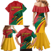 Lithuania Red and Green Family Matching Mermaid Dress and Hawaiian Shirt with Knight and Dragon Claw Graphic and National Flag - Wonder Print Shop