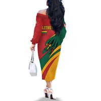 Lithuania Red and Green Family Matching Off The Shoulder Long Sleeve Dress and Hawaiian Shirt with Knight and Dragon Claw Graphic and National Flag - Wonder Print Shop