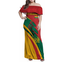 Lithuania Red and Green Family Matching Off Shoulder Maxi Dress and Hawaiian Shirt with Knight and Dragon Claw Graphic and National Flag - Wonder Print Shop