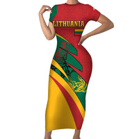 Lithuania Red and Green Family Matching Short Sleeve Bodycon Dress and Hawaiian Shirt with Knight and Dragon Claw Graphic and National Flag - Wonder Print Shop