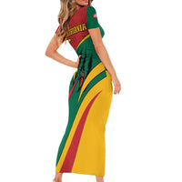 Lithuania Red and Green Family Matching Short Sleeve Bodycon Dress and Hawaiian Shirt with Knight and Dragon Claw Graphic and National Flag - Wonder Print Shop
