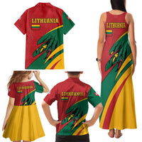 Lithuania Red and Green Family Matching Tank Maxi Dress and Hawaiian Shirt with Knight and Dragon Claw Graphic and National Flag - Wonder Print Shop