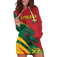 Lithuania Red and Green Hoodie Dress with Knight and Dragon Claw Graphic and National Flag - Wonder Print Shop
