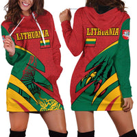 Lithuania Red and Green Hoodie Dress with Knight and Dragon Claw Graphic and National Flag - Wonder Print Shop