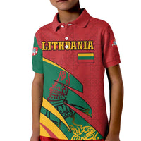 Lithuania Red and Green Kid Polo Shirt with Knight and Dragon Claw Graphic and National Flag - Wonder Print Shop