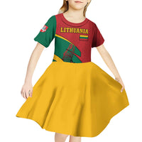 Lithuania Red and Green Kid Short Sleeve Dress with Knight and Dragon Claw Graphic and National Flag - Wonder Print Shop