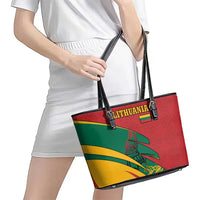 Lithuania Red and Green Leather Tote Bag with Knight and Dragon Claw Graphic and National Flag - Wonder Print Shop