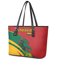 Lithuania Red and Green Leather Tote Bag with Knight and Dragon Claw Graphic and National Flag - Wonder Print Shop