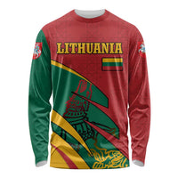 Lithuania Red and Green Long Sleeve Shirt with Knight and Dragon Claw Graphic and National Flag - Wonder Print Shop
