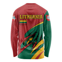 Lithuania Red and Green Long Sleeve Shirt with Knight and Dragon Claw Graphic and National Flag - Wonder Print Shop