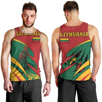 Lithuania Red and Green Men Tank Top with Knight and Dragon Claw Graphic and National Flag - Wonder Print Shop