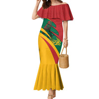 Lithuania Red and Green Mermaid Dress with Knight and Dragon Claw Graphic and National Flag - Wonder Print Shop