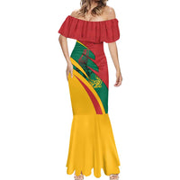 Lithuania Red and Green Mermaid Dress with Knight and Dragon Claw Graphic and National Flag - Wonder Print Shop