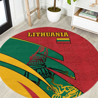 Lithuania Red and Green Round Carpet with Knight and Dragon Claw Graphic and National Flag - Wonder Print Shop