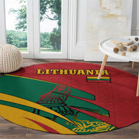 Lithuania Red and Green Round Carpet with Knight and Dragon Claw Graphic and National Flag - Wonder Print Shop
