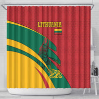 Lithuania Red and Green Shower Curtain with Knight and Dragon Claw Graphic and National Flag - Wonder Print Shop