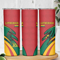 Lithuania Red and Green Skinny Tumbler with Knight and Dragon Claw Graphic and National Flag - Wonder Print Shop