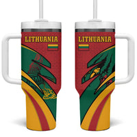 Lithuania Red and Green Tumbler With Handle with Knight and Dragon Claw Graphic and National Flag - Wonder Print Shop
