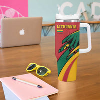 Lithuania Red and Green Tumbler With Handle with Knight and Dragon Claw Graphic and National Flag - Wonder Print Shop