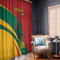 Lithuania Red and Green Window Curtain with Knight and Dragon Claw Graphic and National Flag - Wonder Print Shop