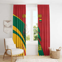 Lithuania Red and Green Window Curtain with Knight and Dragon Claw Graphic and National Flag - Wonder Print Shop