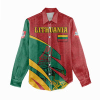 Lithuania Red and Green Women Casual Shirt with Knight and Dragon Claw Graphic and National Flag - Wonder Print Shop