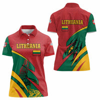 Lithuania Red and Green Women Polo Shirt with Knight and Dragon Claw Graphic and National Flag - Wonder Print Shop