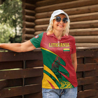 Lithuania Red and Green Women Polo Shirt with Knight and Dragon Claw Graphic and National Flag - Wonder Print Shop