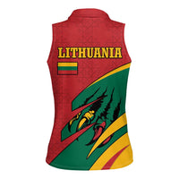 Lithuania Red and Green Women Sleeveless Polo Shirt with Knight and Dragon Claw Graphic and National Flag - Wonder Print Shop