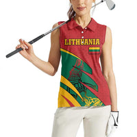 Lithuania Red and Green Women Sleeveless Polo Shirt with Knight and Dragon Claw Graphic and National Flag - Wonder Print Shop