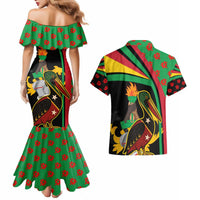 Saint Kitts and Nevis Couples Matching Mermaid Dress and Hawaiian Shirt with Flag Colors and Tropical Island Design - Wonder Print Shop