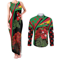 Saint Kitts and Nevis Couples Matching Tank Maxi Dress and Long Sleeve Button Shirt with Flag Colors and Tropical Island Design - Wonder Print Shop