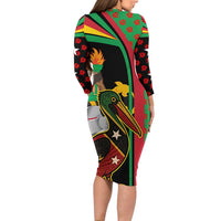 Saint Kitts and Nevis Family Matching Long Sleeve Bodycon Dress and Hawaiian Shirt with Flag Colors and Tropical Island Design - Wonder Print Shop