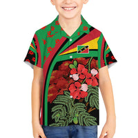 Saint Kitts and Nevis Family Matching Long Sleeve Bodycon Dress and Hawaiian Shirt with Flag Colors and Tropical Island Design - Wonder Print Shop