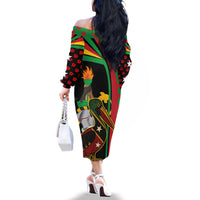 Saint Kitts and Nevis Family Matching Off The Shoulder Long Sleeve Dress and Hawaiian Shirt with Flag Colors and Tropical Island Design - Wonder Print Shop