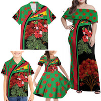 Saint Kitts and Nevis Family Matching Off Shoulder Maxi Dress and Hawaiian Shirt with Flag Colors and Tropical Island Design - Wonder Print Shop