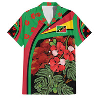 Saint Kitts and Nevis Family Matching Off Shoulder Short Dress and Hawaiian Shirt with Flag Colors and Tropical Island Design - Wonder Print Shop