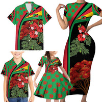 Saint Kitts and Nevis Family Matching Short Sleeve Bodycon Dress and Hawaiian Shirt with Flag Colors and Tropical Island Design - Wonder Print Shop