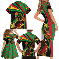 Saint Kitts and Nevis Family Matching Short Sleeve Bodycon Dress and Hawaiian Shirt with Flag Colors and Tropical Island Design - Wonder Print Shop
