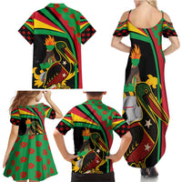 Saint Kitts and Nevis Family Matching Summer Maxi Dress and Hawaiian Shirt with Flag Colors and Tropical Island Design - Wonder Print Shop