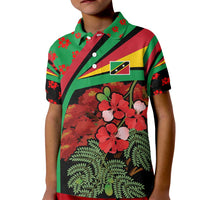 Saint Kitts and Nevis Kid Polo Shirt with Flag Colors and Tropical Island Design - Wonder Print Shop